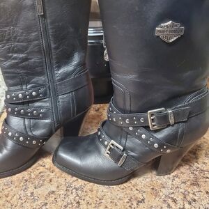 Harley-Davidson Women's Black Heeled Boots with Studded Straps